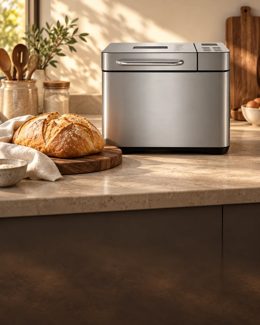 BBM013 bread maker with a fresh loaf in a warm kitchen